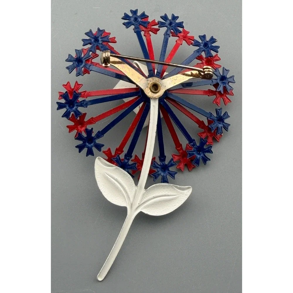 Vintage Metal Flower Brooch Red White Blue Enamel Mod Flower Power 4th of July